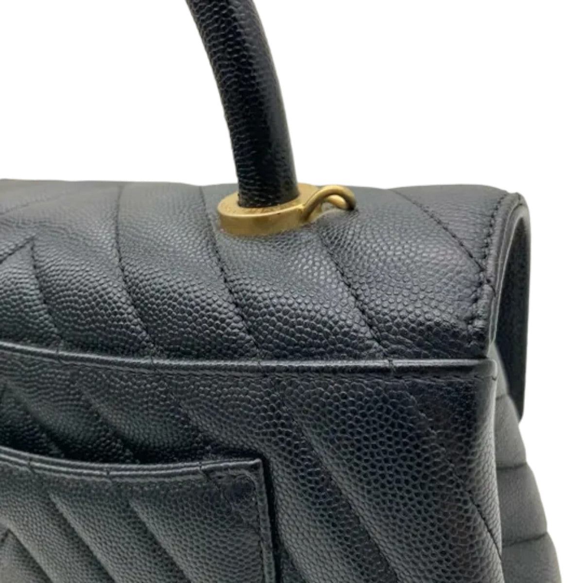 Coco Handle Flap Small Caviar Chevron Quilted Black GHW