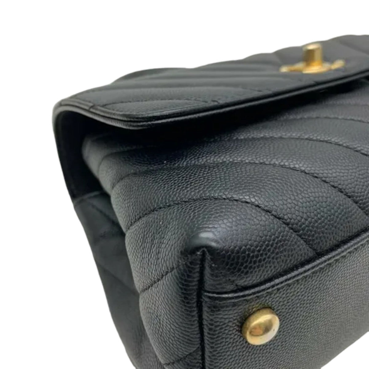 Coco Handle Flap Small Caviar Chevron Quilted Black GHW