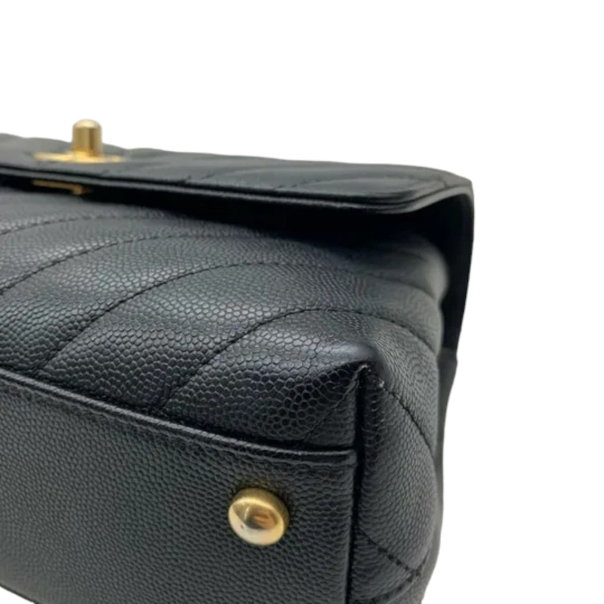 Coco Handle Flap Small Caviar Chevron Quilted Black GHW