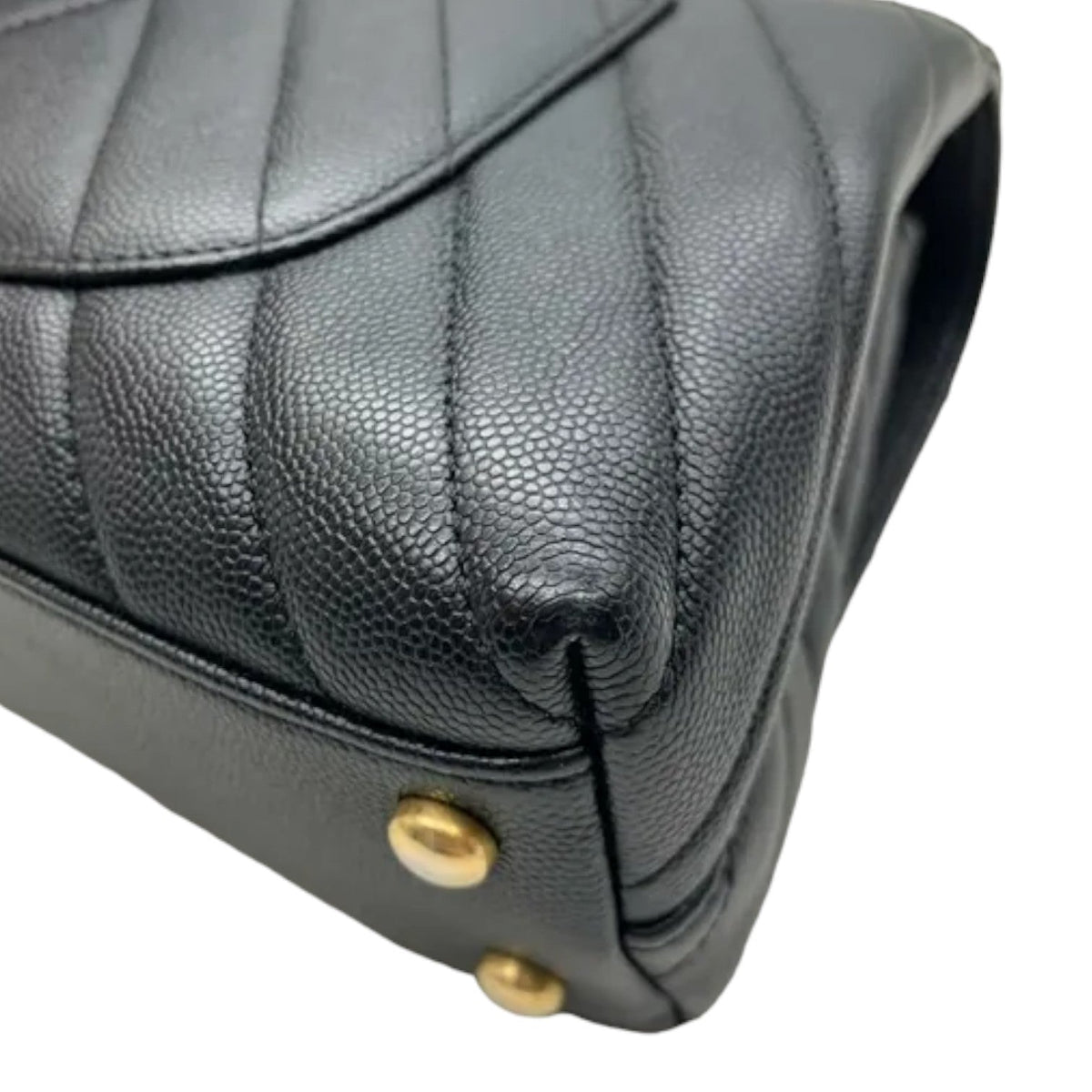 Coco Handle Flap Small Caviar Chevron Quilted Black GHW