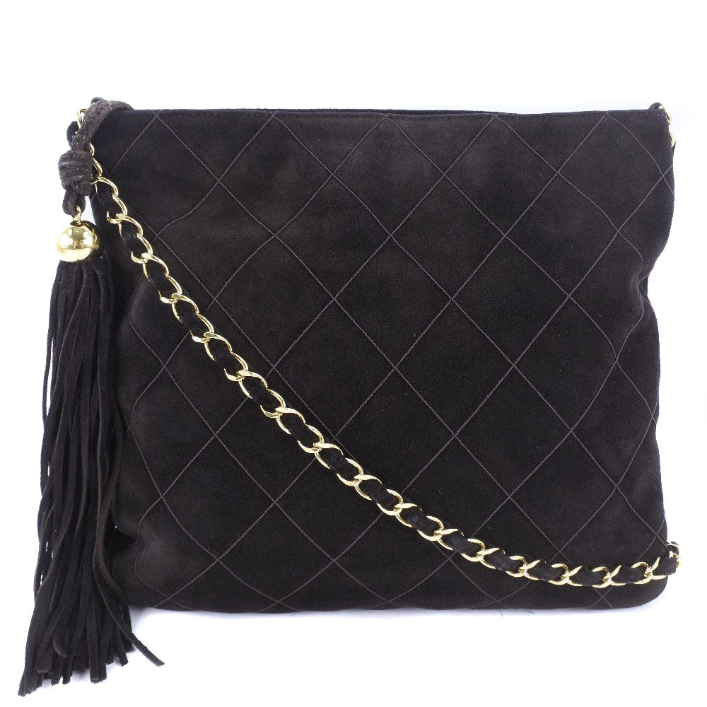 CHANEL Shoulder Bag Suede Brown fringe ChainShoulder Women Used