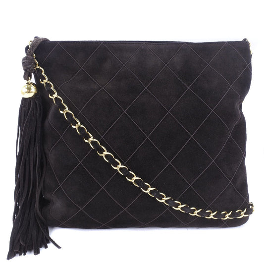 CHANEL Shoulder Bag Suede Brown fringe ChainShoulder Women Used