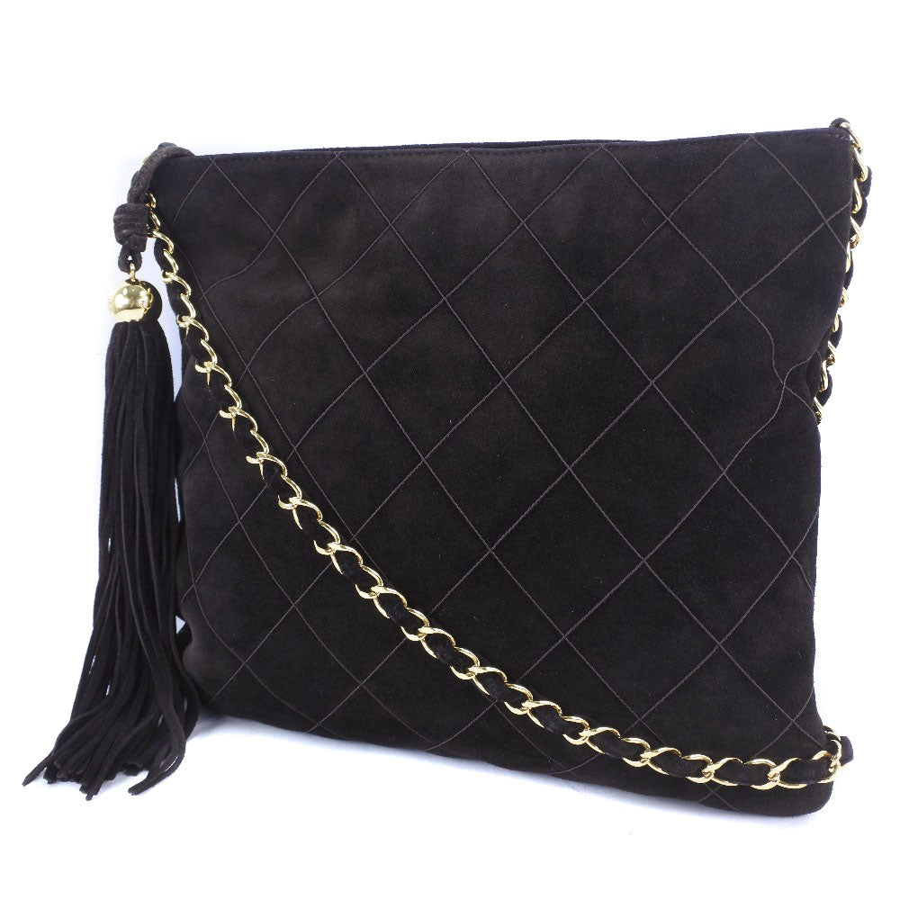 CHANEL Shoulder Bag Suede Brown fringe ChainShoulder Women Used