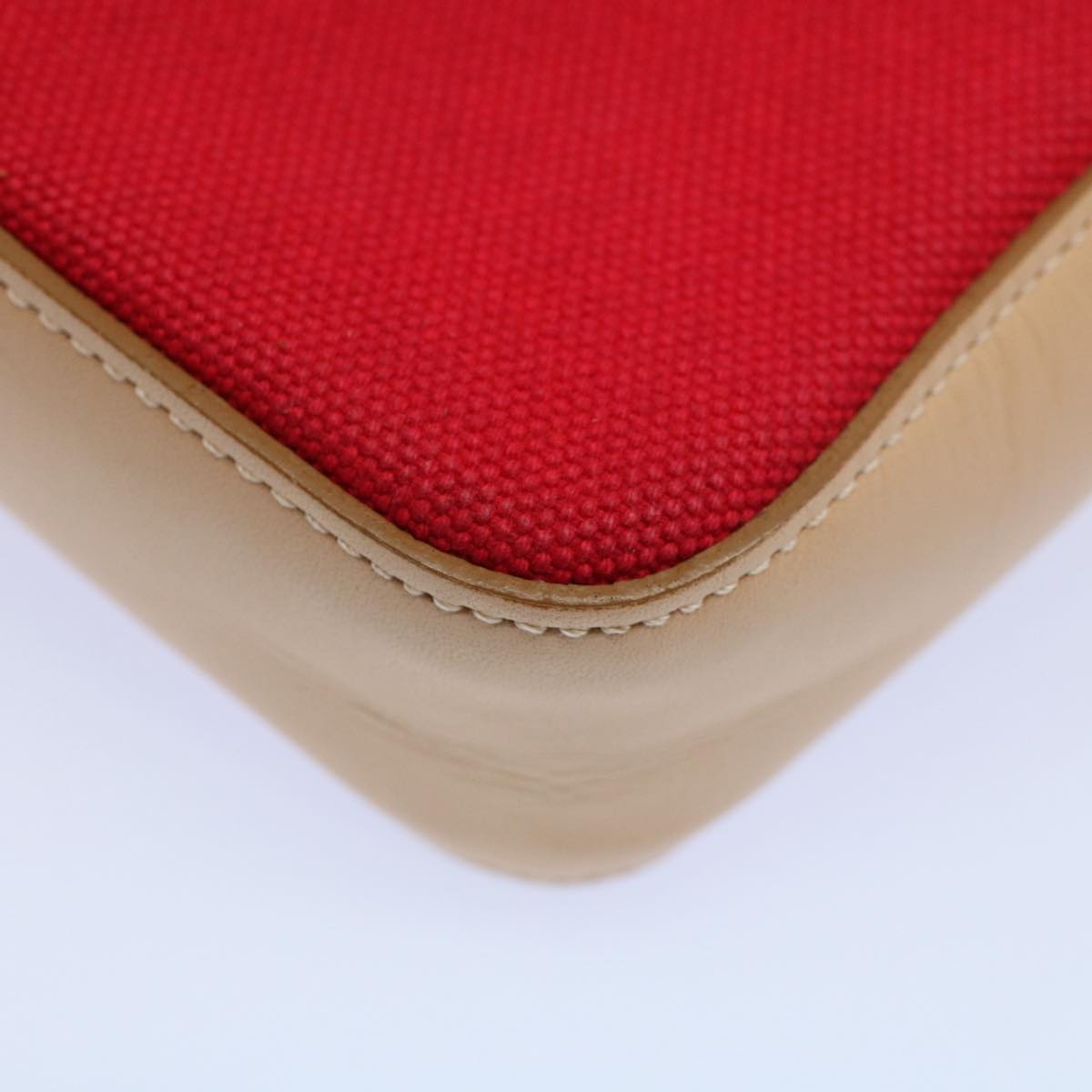 BURBERRY Shoulder Bag Canvas Leather Beige Red Auth 54143