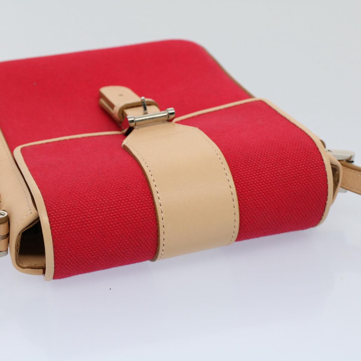 BURBERRY Shoulder Bag Canvas Leather Beige Red Auth 54143