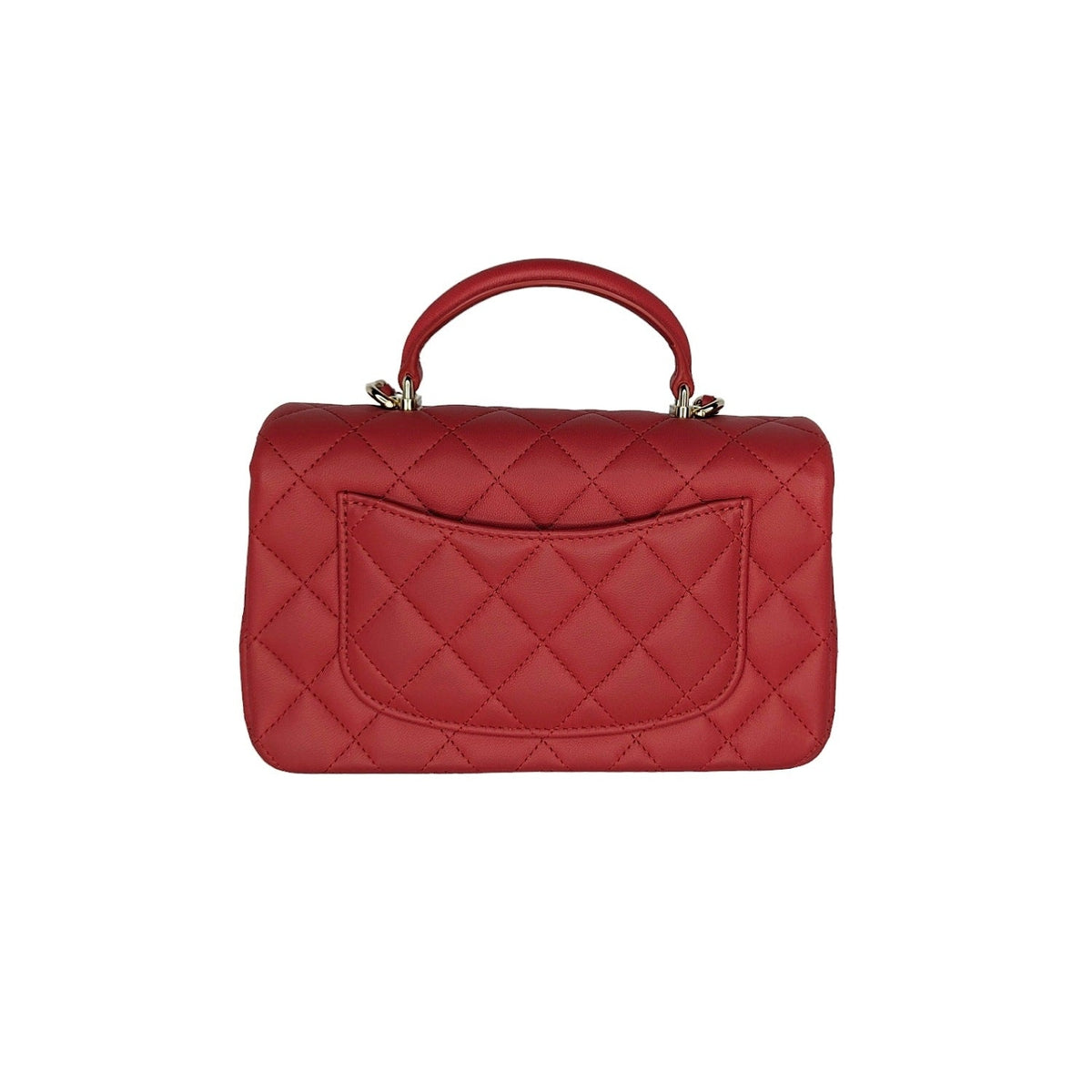 Chanel Red Lambskin Mini Rectangular Top Handle Flap