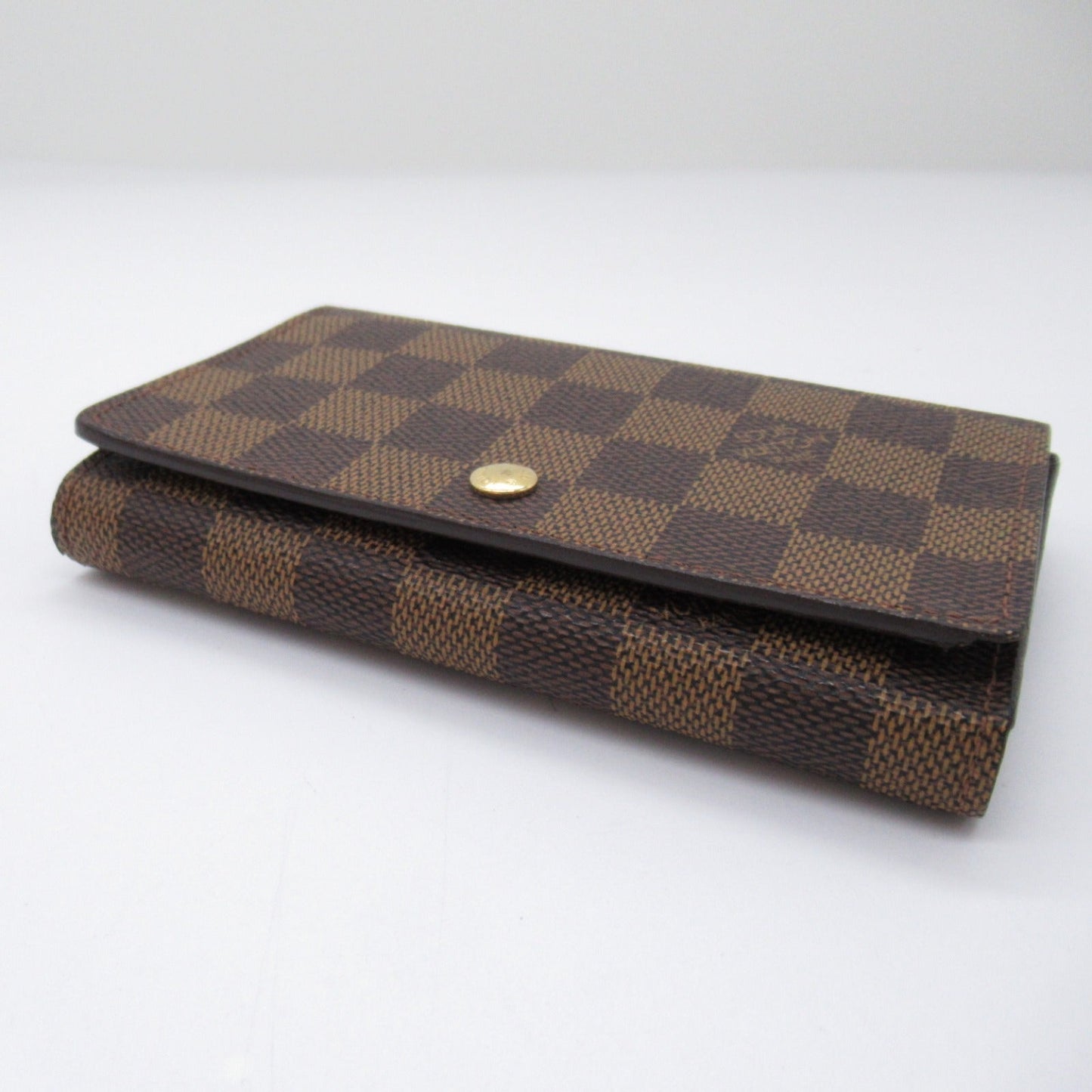 Louis Vuitton Porte Monetier Tresor Double Fold Wallet Wallet PVC Coated Canvas Damiet Mens  Brown N61730