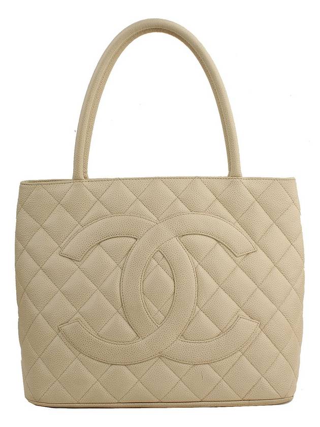 Cream Beige Caviar Antique Gold Plated CC Coin Tote Chanel