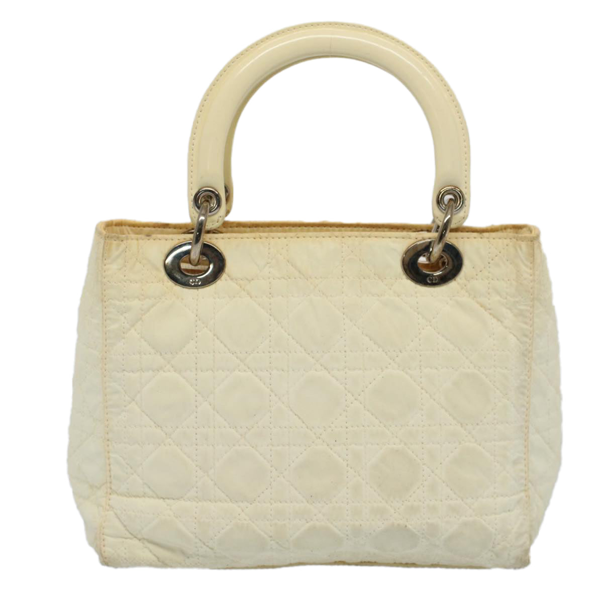 CHRISTIAN DIOR Lady Dior Canage Hand Bag Nylon 2way White Auth 54363