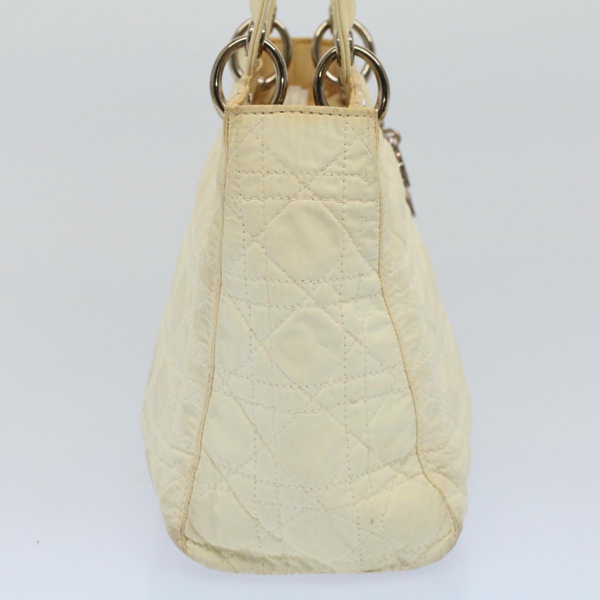 CHRISTIAN DIOR Lady Dior Canage Hand Bag Nylon 2way White Auth 54363