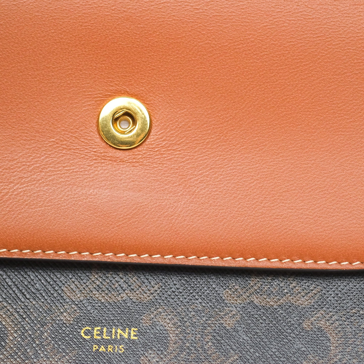 Celine Wallet On Strap Triomphe Canvas Tan Lambskin