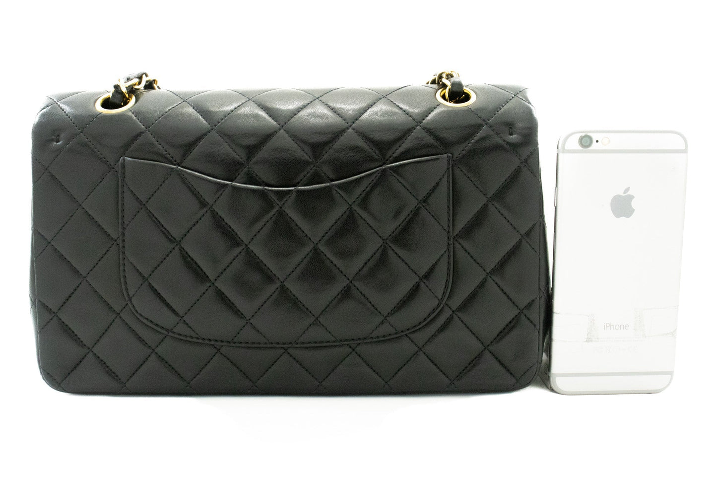 CHANEL Classic Double Flap 10" Chain Shoulder Bag Black Lambskin