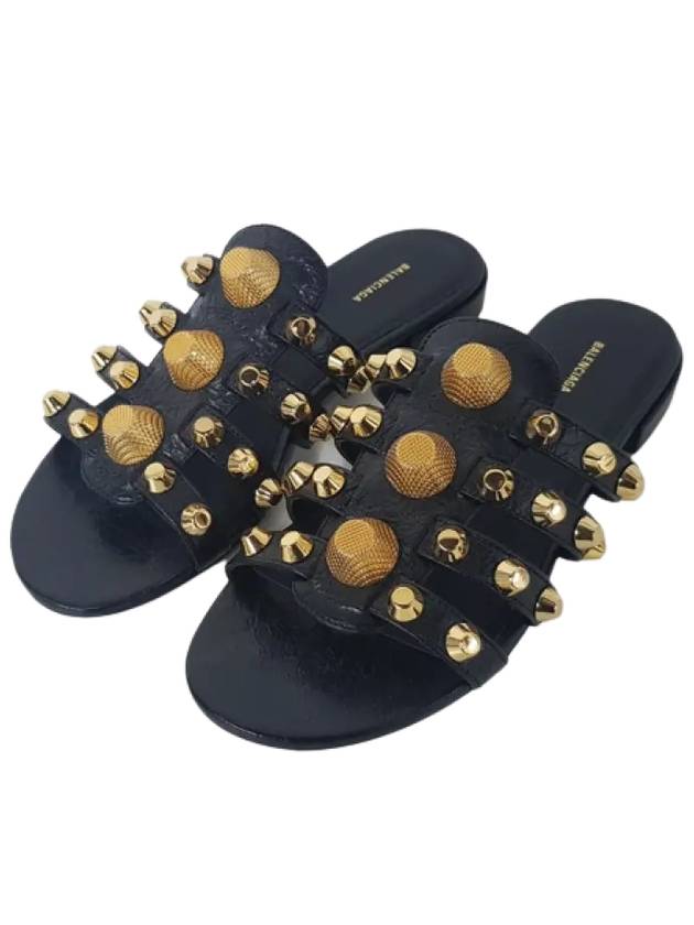 Luxury Balenciaga  Gold Stud Slippers Black