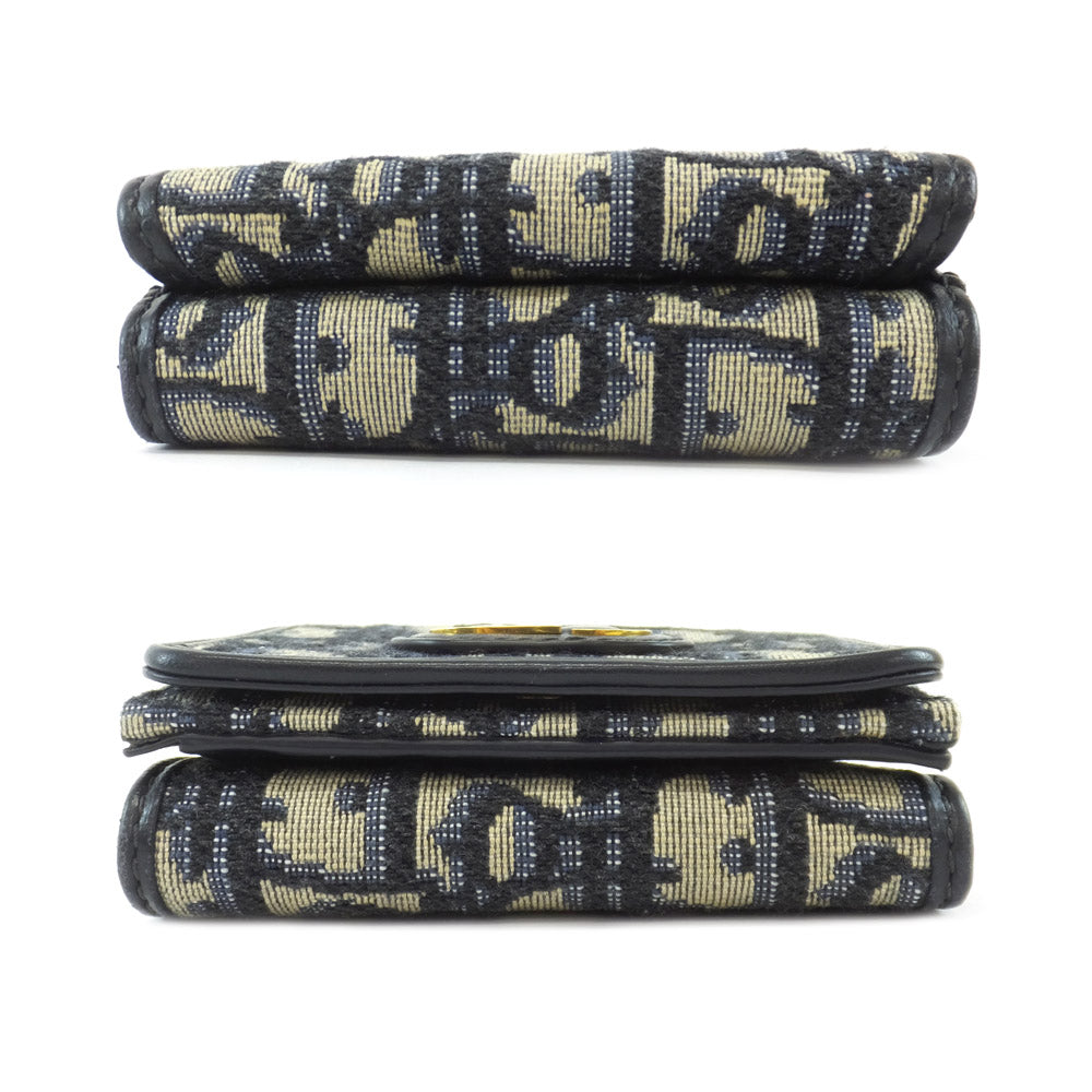 CHRISTIAN DIOR Dior Montane Compact Wallet 3 Fold Wallet Navy Gold  Blue Logo Leather Canvas