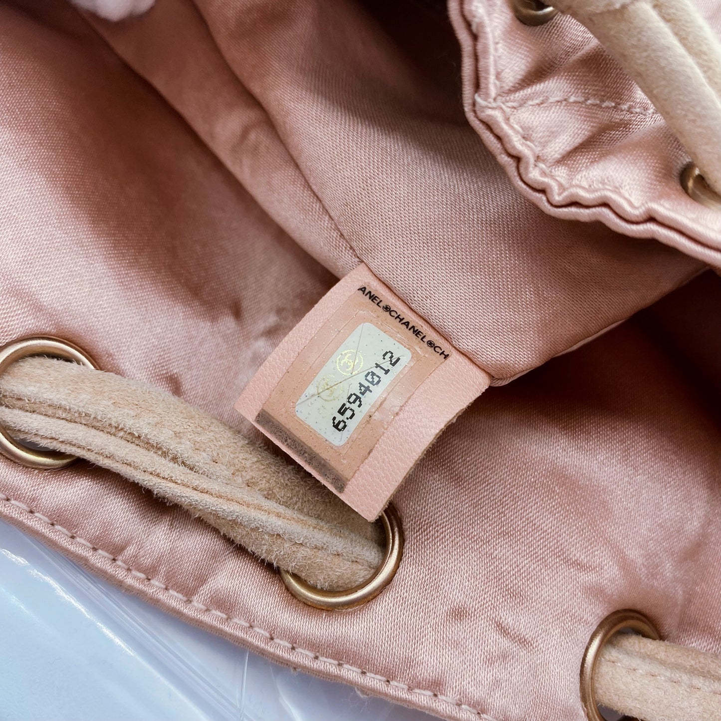 Chanel Vintage Quilted Satin and Suede Drawstring Backpack