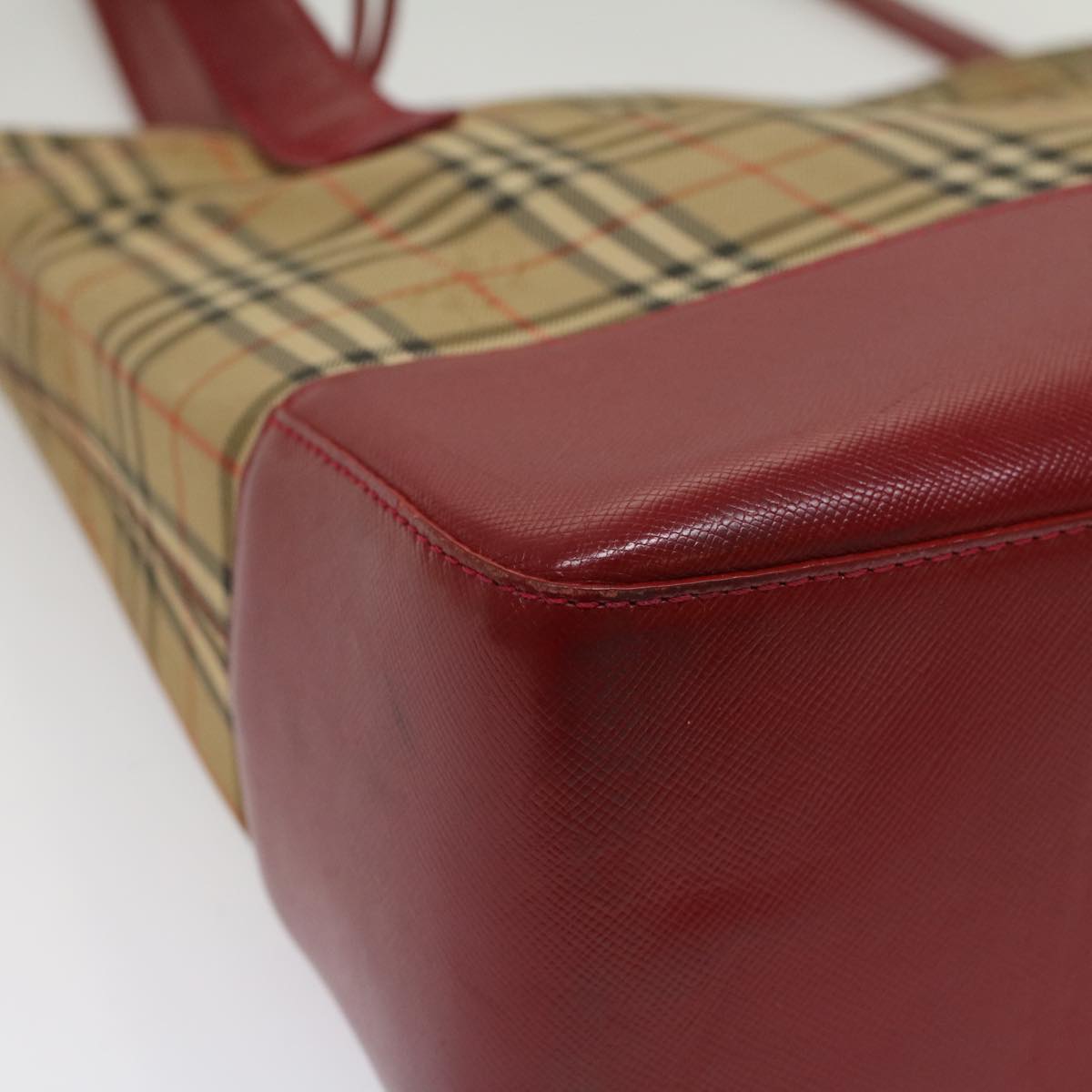 BURBERRY Nova Check Tote Bag Nylon Leather Beige Red Auth 54684