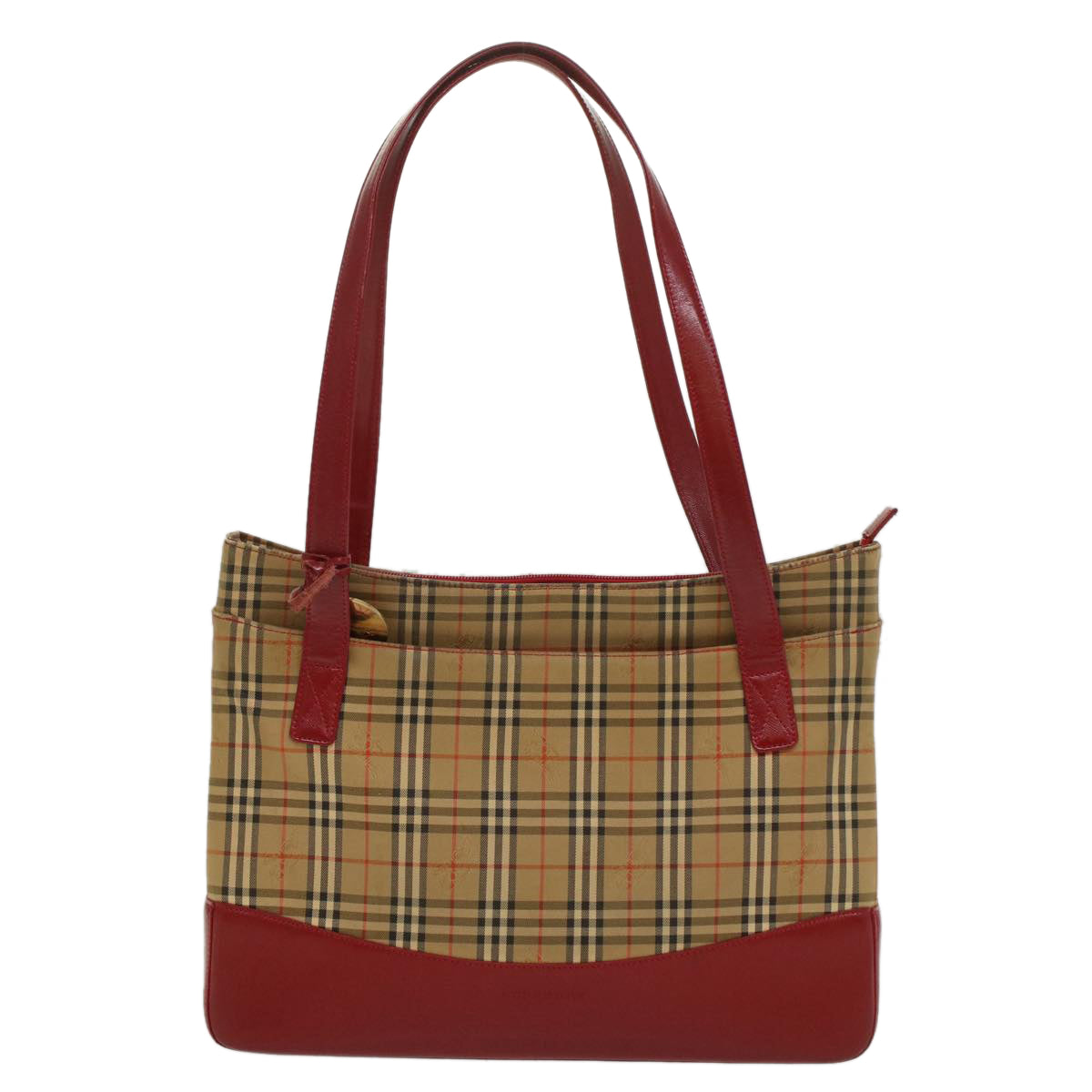 BURBERRY Nova Check Tote Bag Nylon Leather Beige Red Auth 54684