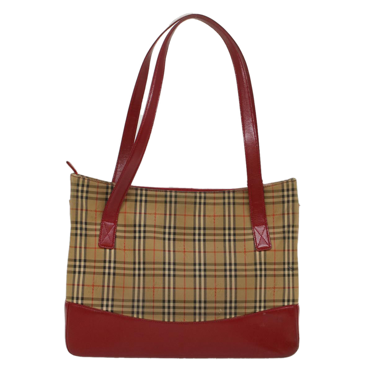 BURBERRY Nova Check Tote Bag Nylon Leather Beige Red Auth 54684