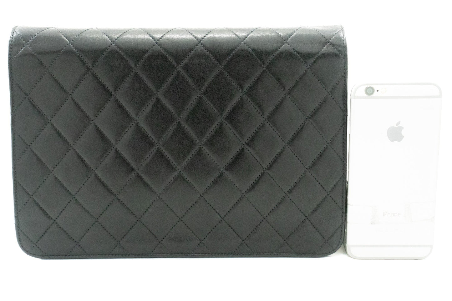 CHANEL Chain Shoulder Bag Clutch Black Quilted Flap Lambskin Purse
