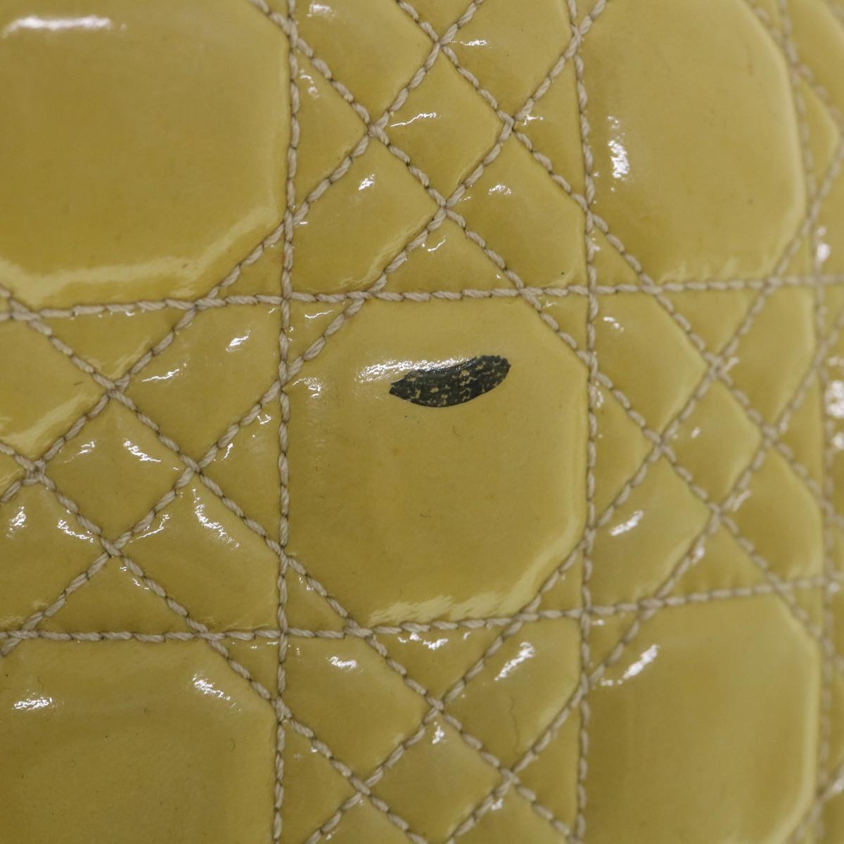 CHRISTIAN DIOR Lady Dior Canage Chain Tote Bag Patent leather Yellow Auth 54827