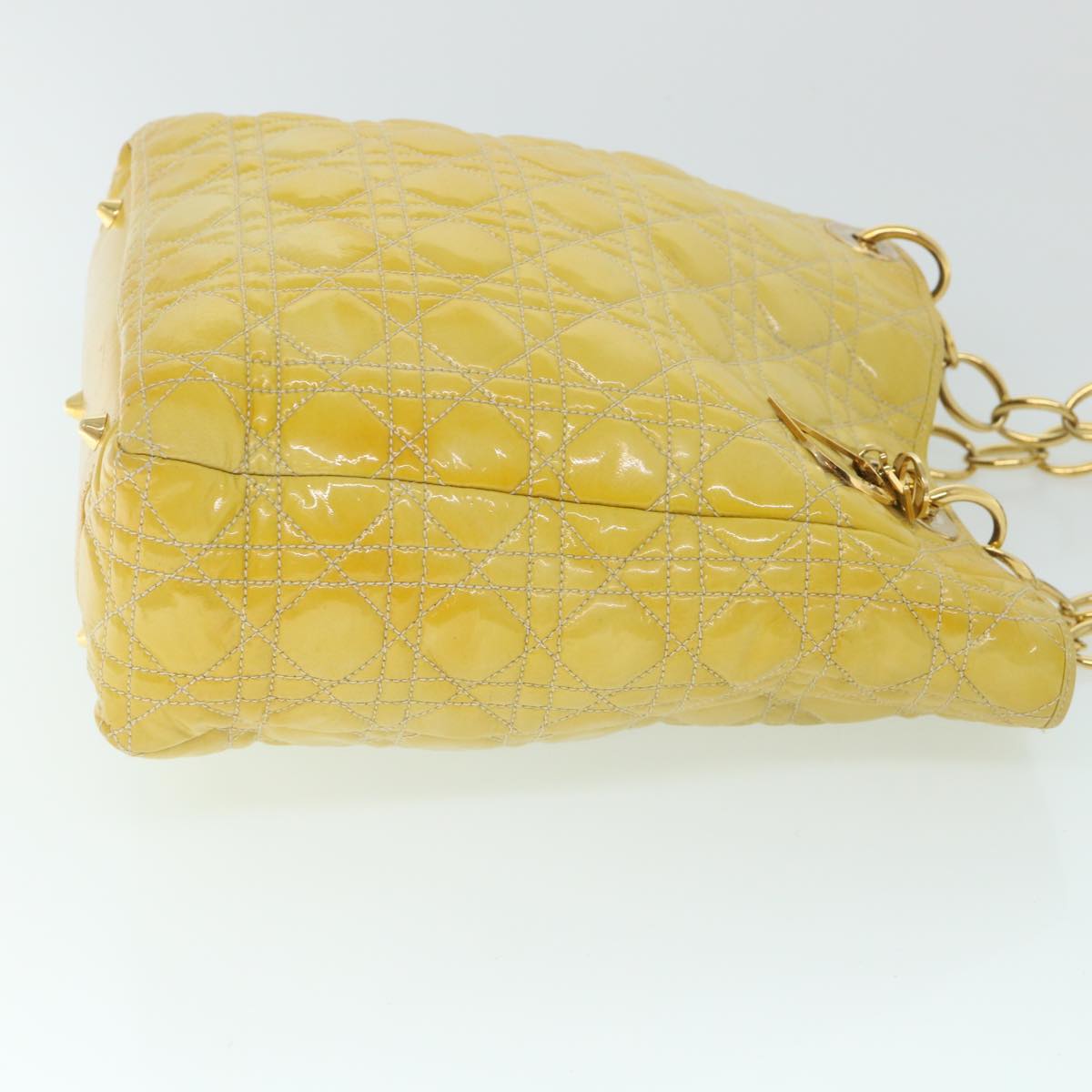 CHRISTIAN DIOR Lady Dior Canage Chain Tote Bag Patent leather Yellow Auth 54827