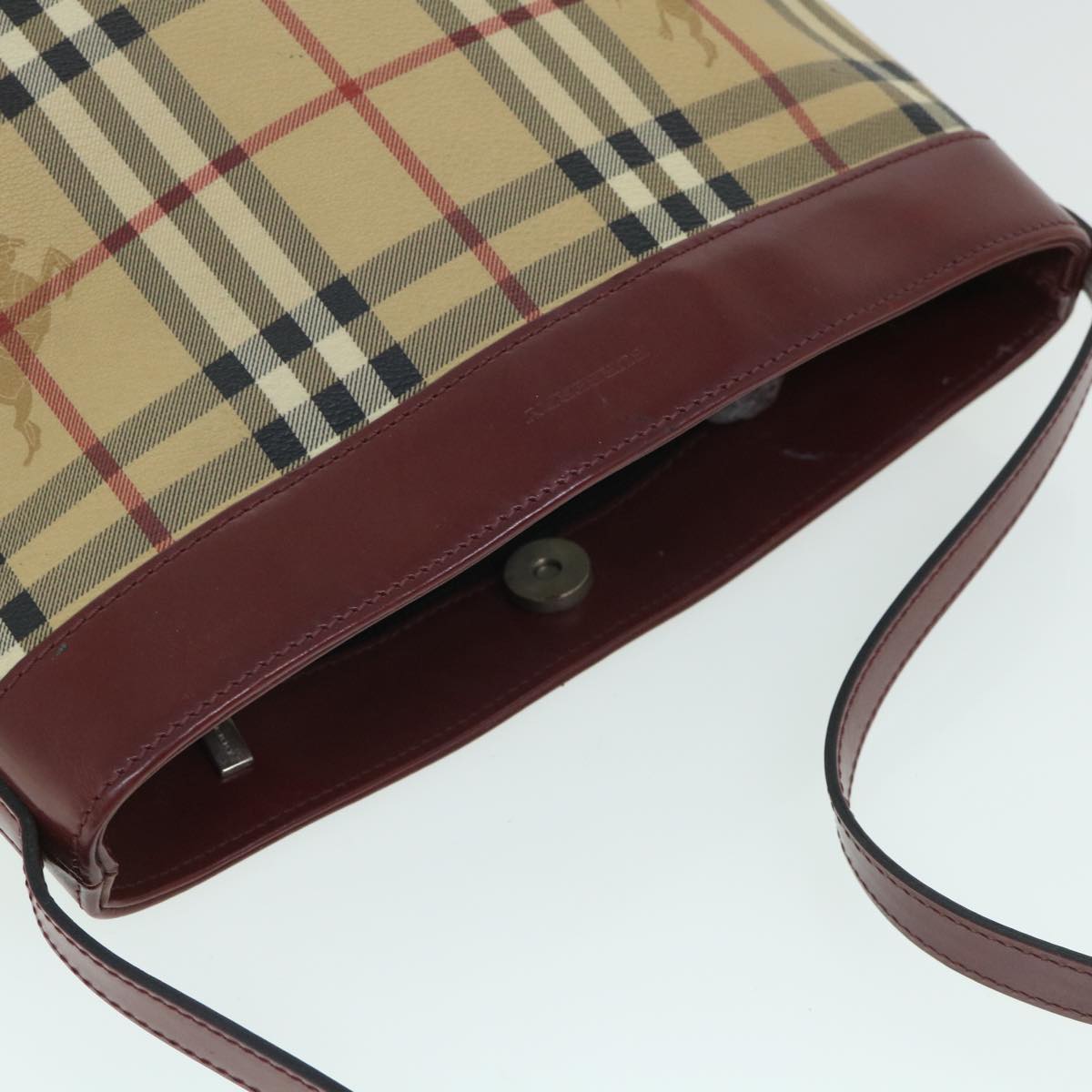 BURBERRY Nova Check Shoulder Bag PVC Leather Beige Red Auth 54838