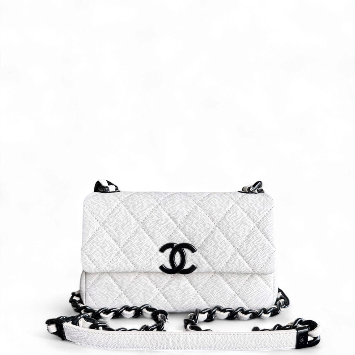 Chanel Seasonal Flap Small - Caviar My Everything Bag Quilted Grained Calfskin White Calfskin Black Hardware Series 30