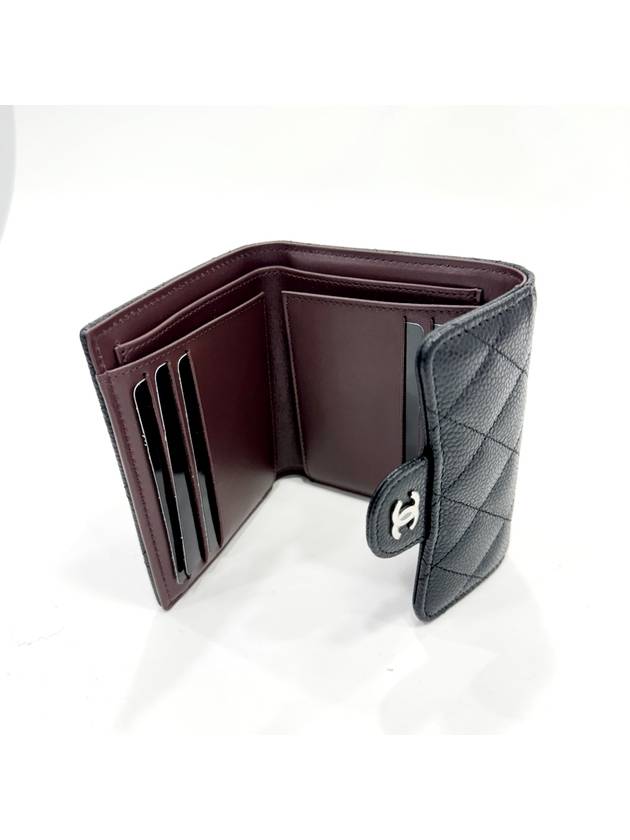 Small Classic Flap Wallet Grained Calfskin Silver Black Chanel