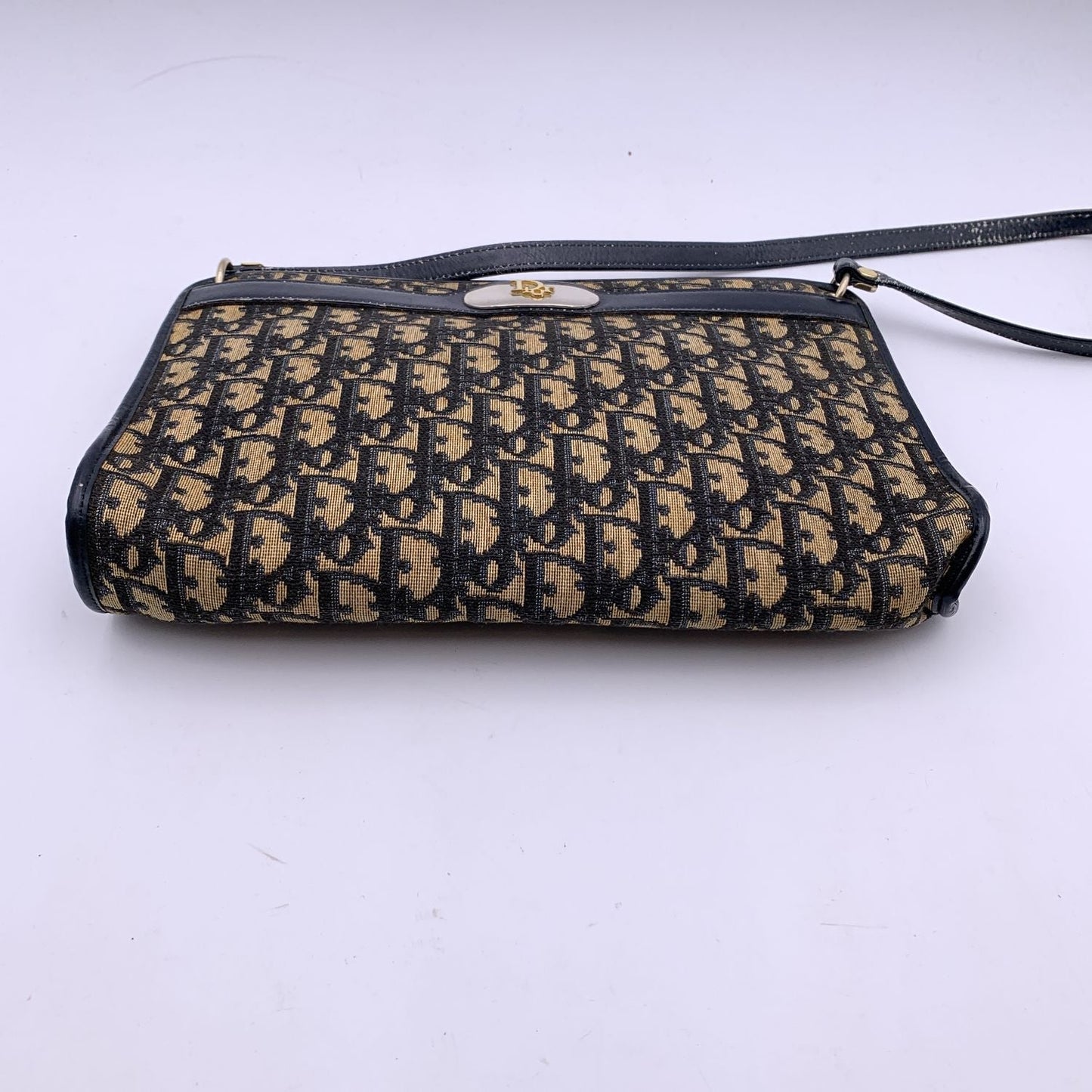 CHRISTIAN DIOR Vintage Blue Oblique Canvas Monogram Shoulder Bag