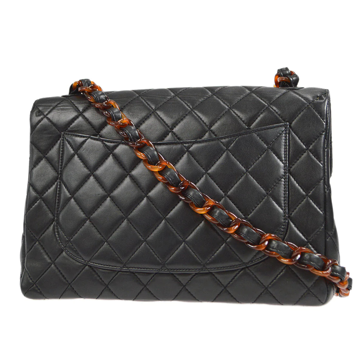 Chanel 1996-1997 Tortoiseshell Small CC Classic Flap Jumbo Black Lambskin