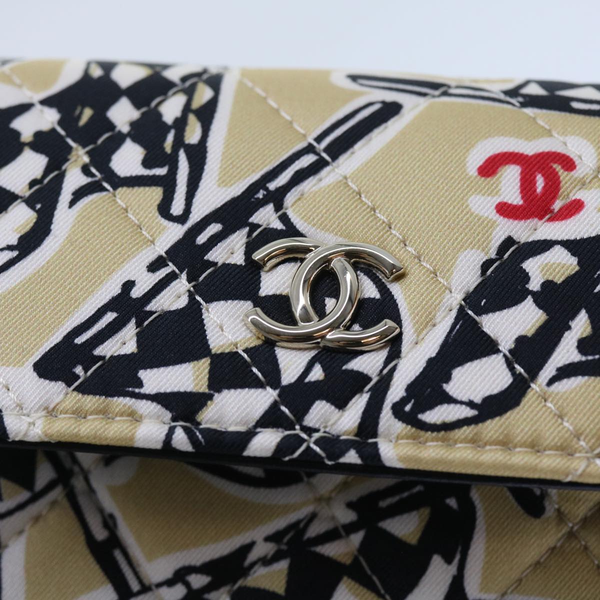 Top Quality Chanel Mini Matelasse Shoulder Bag Canvas Beige Black CC Auth 55538A