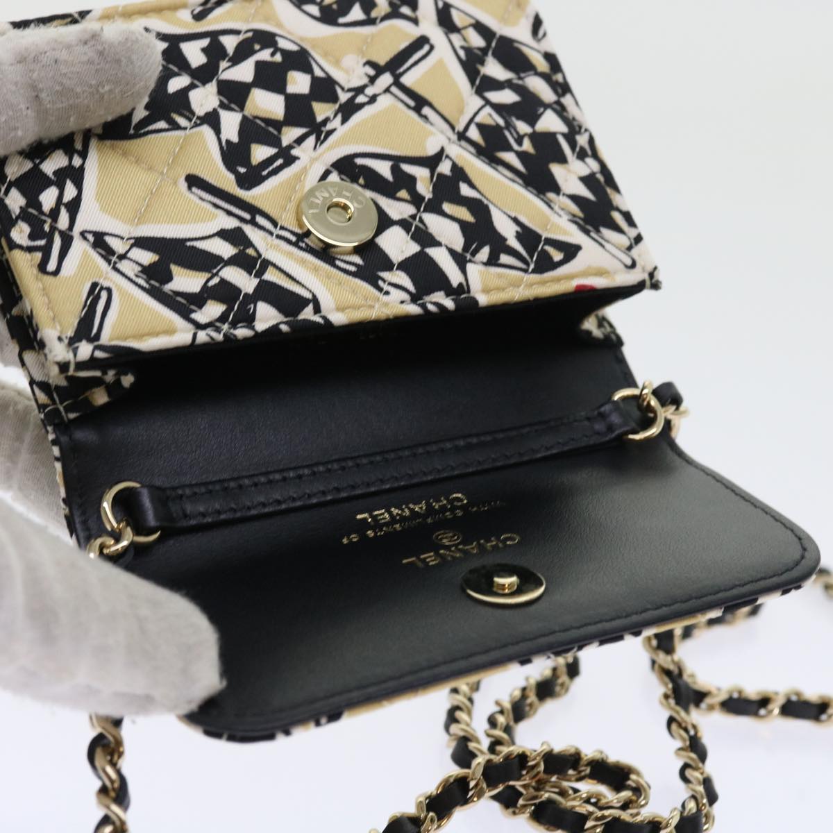 Top Quality Chanel Mini Matelasse Shoulder Bag Canvas Beige Black CC Auth 55538A