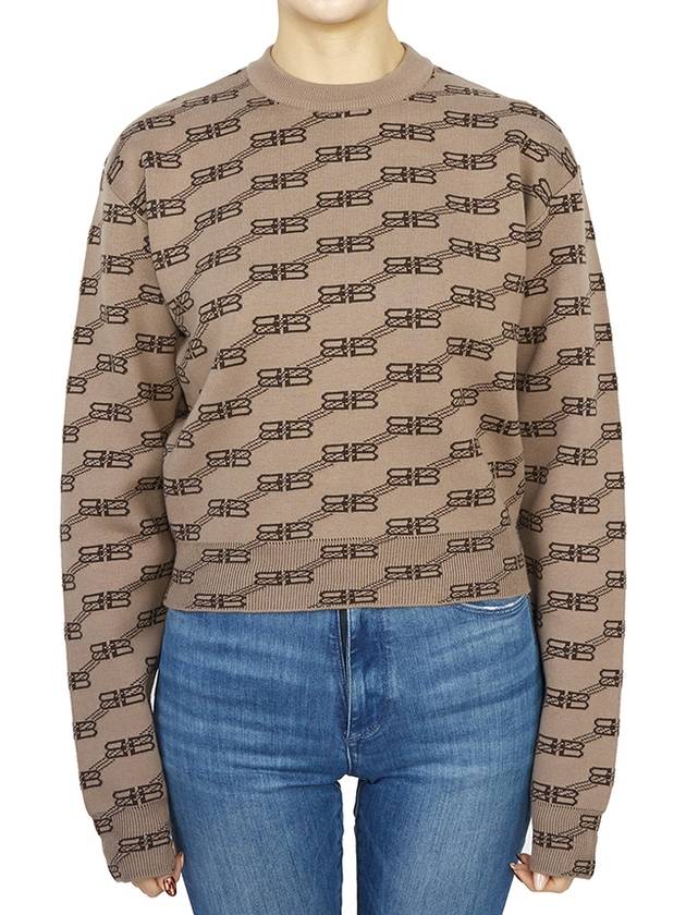 Luxury Balenciaga  BB Icon Jacquard Knit Top Brown