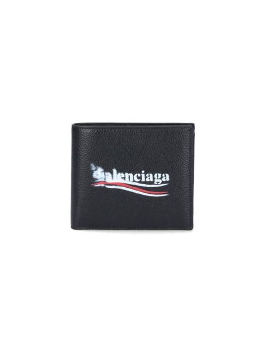 Luxury Balenciaga  Wave Logo Half Wallet Black