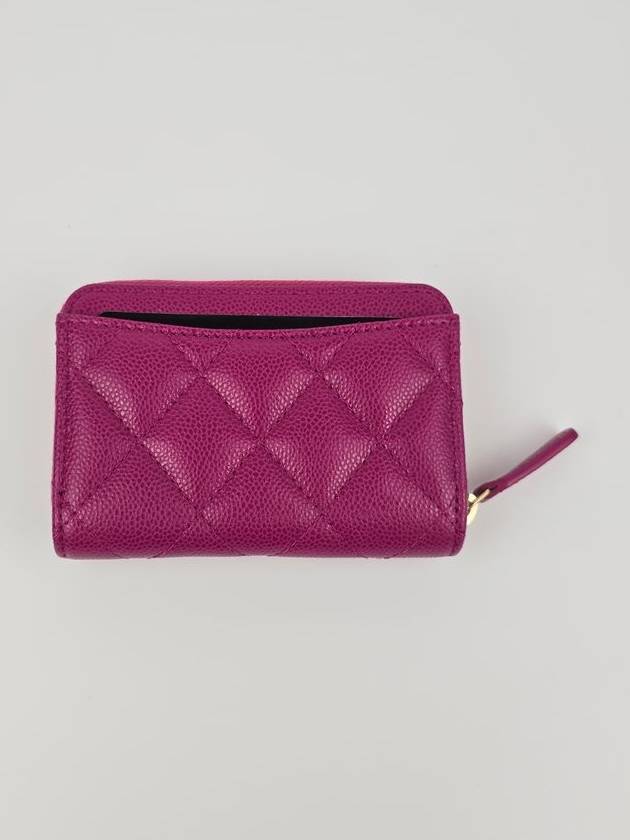 Classic Grained Shiny Calfskin Zipped Coin Wallet Fuchsia Chanel