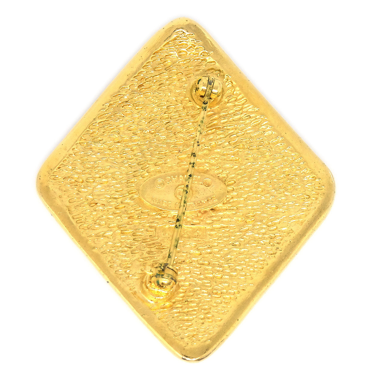 CHANEL 1986-1994 Diamond Shape Brooch Pin Gold 1134