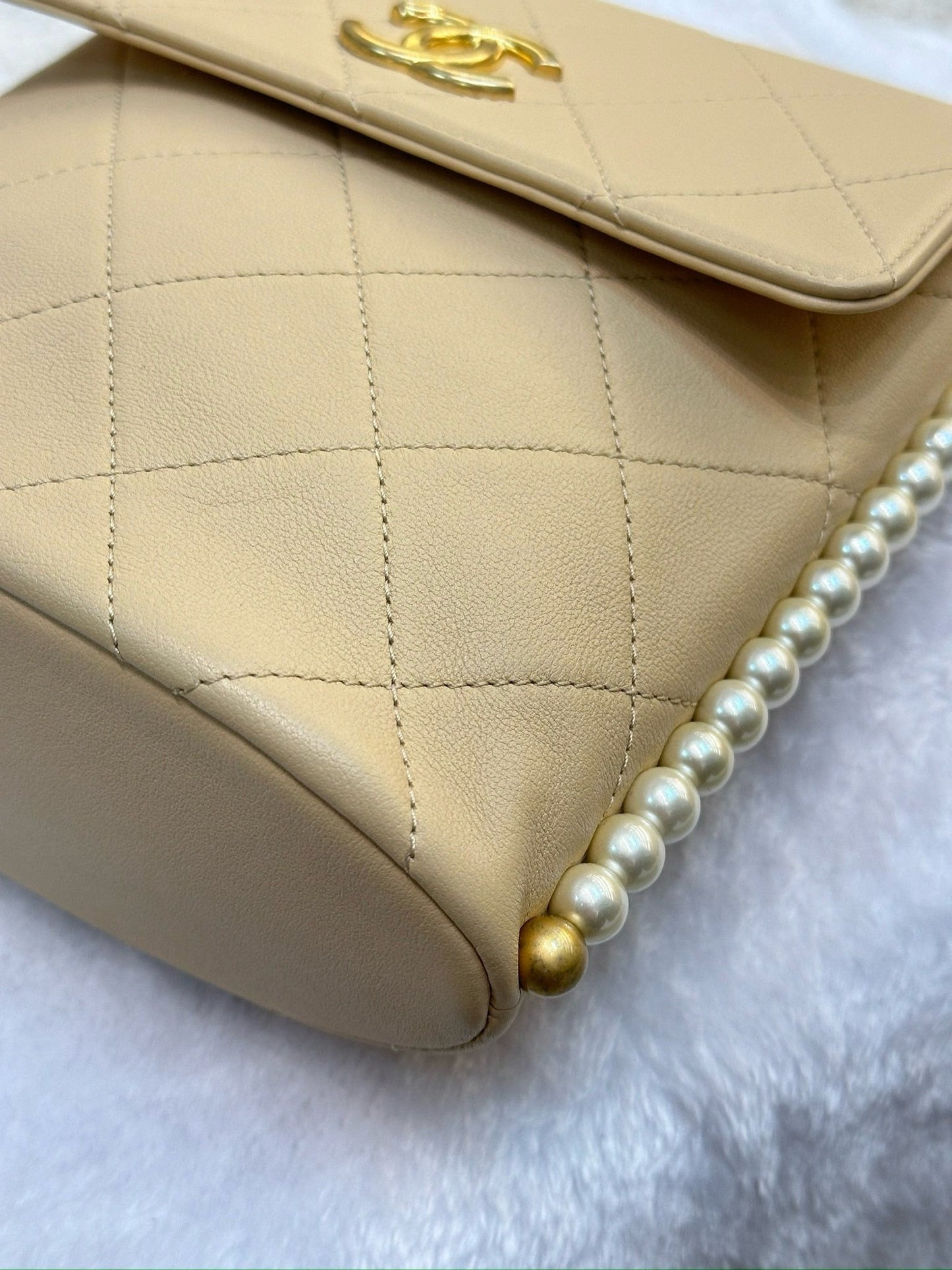 Chanel Small About Calfskin Quilted Pearls Flap Hobo GHW