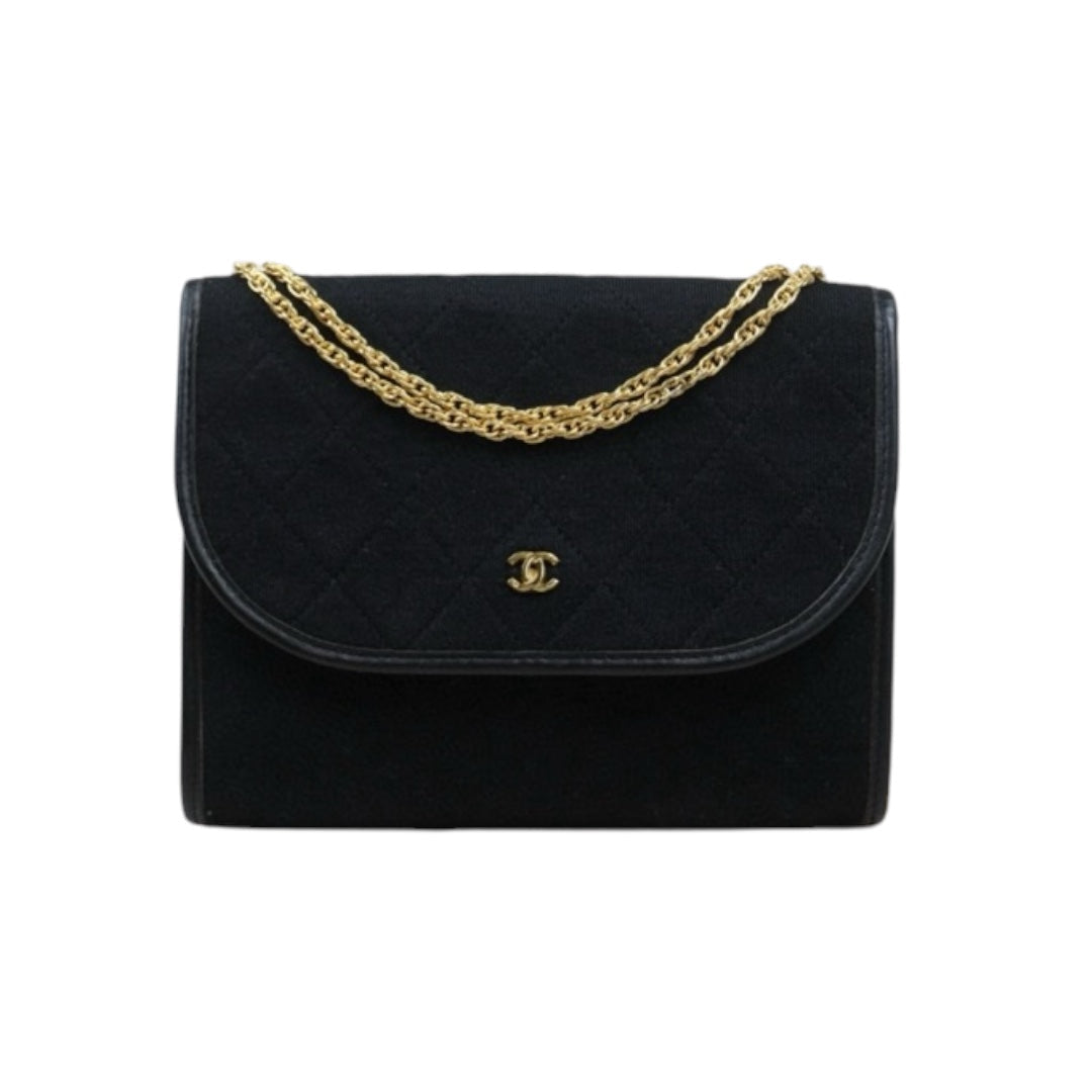 Very Good ( Rank A)｜ CHANEL Mini Coco Mark Matrasse Canvas Chain Shoulder Bag Black｜25032704