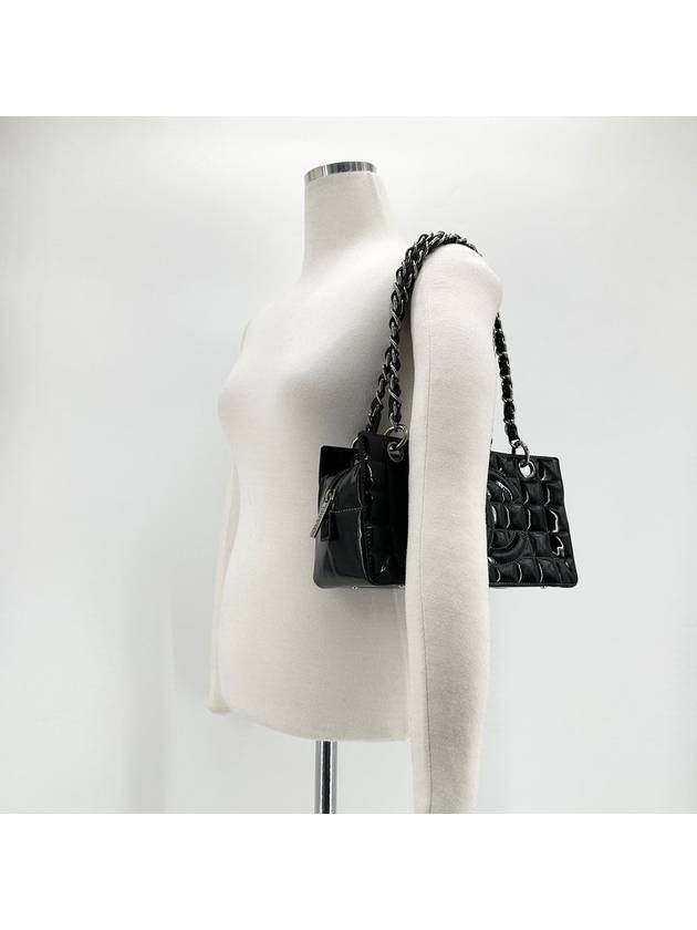 Chocolate bar patent mini chain shoulder bag Chanel