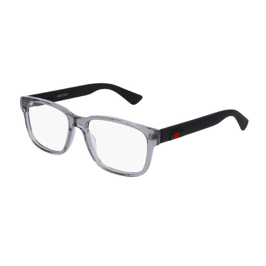Gucci Eyeglasses Square Full Rim, Transparent Grey Frame and Clear Demo Lenses Lens GG0011O003