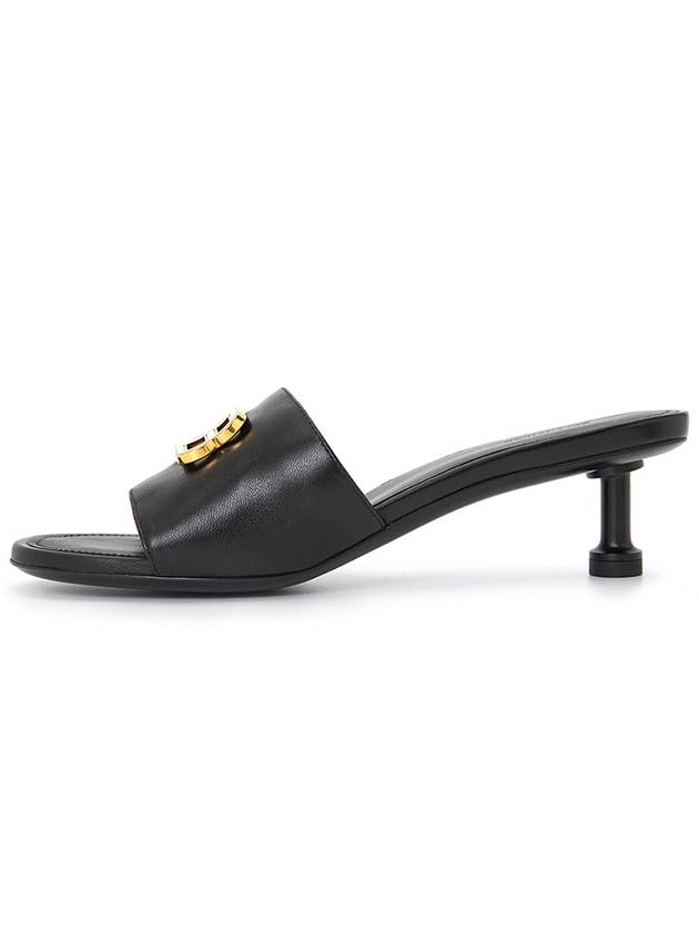 Luxury Balenciaga  BB Leather Slipper Heels Black