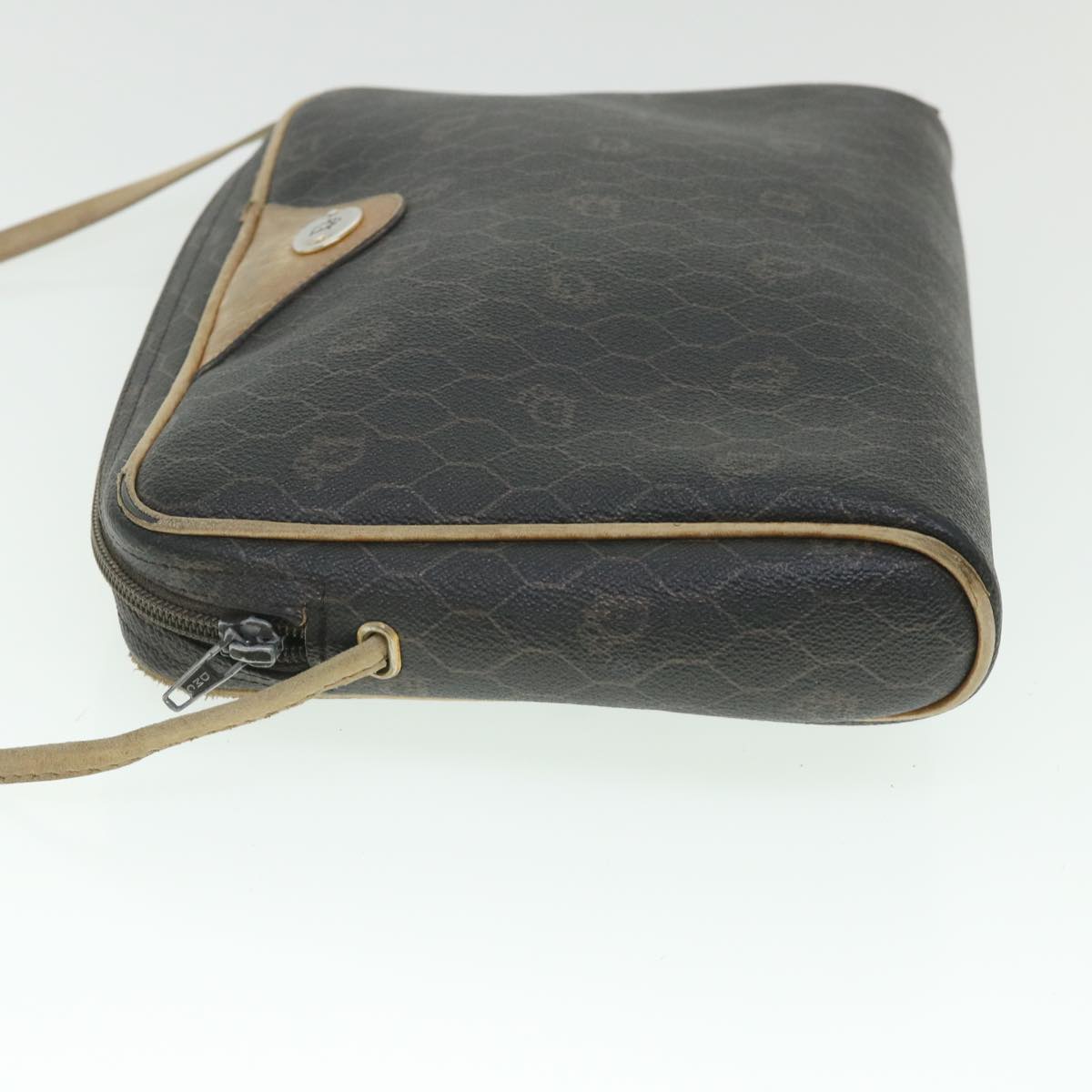 CHRISTIAN DIOR Honeycomb Canvas Shoulder Bag PVC Leather Black Auth 56325