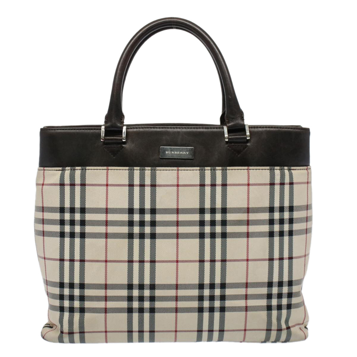 BURBERRY Nova Check Tote Bag Nylon Canvas Beige Auth 56349