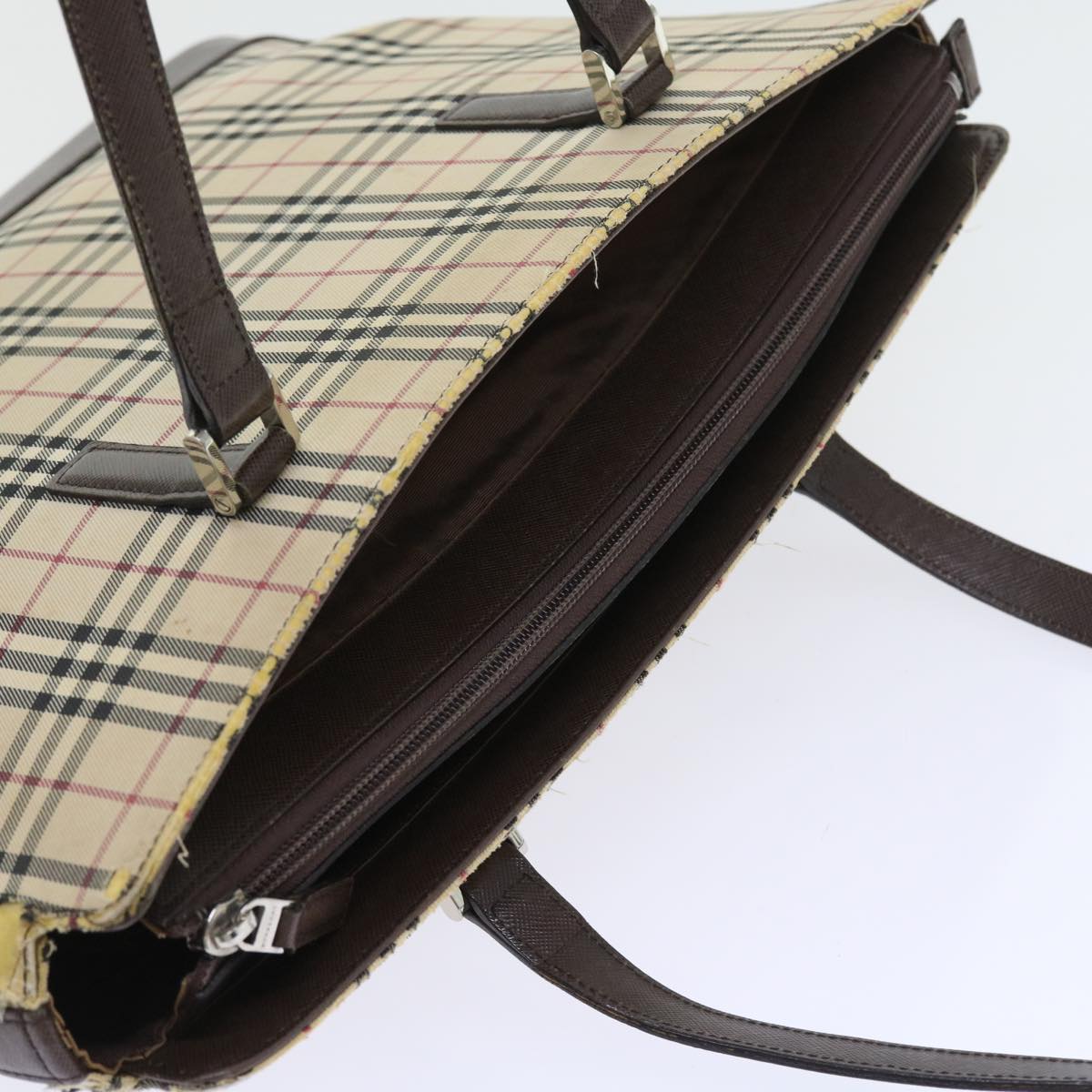 BURBERRY Nova Check Tote Bag Nylon Canvas Beige Auth 56398