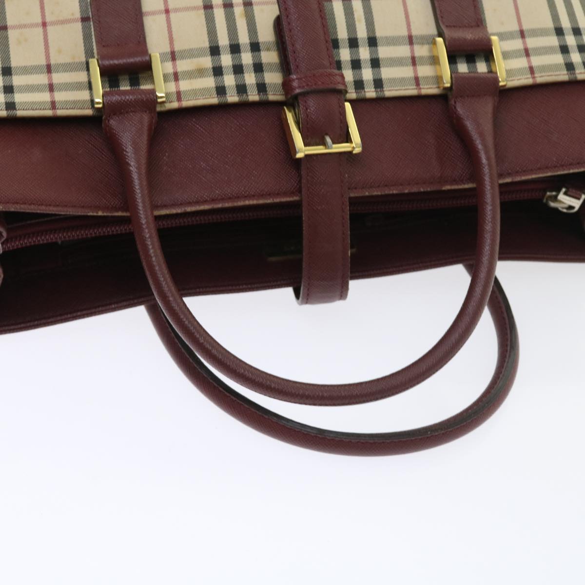 BURBERRY Nova Check Hand Bag Nylon Canvas Beige Auth 56466