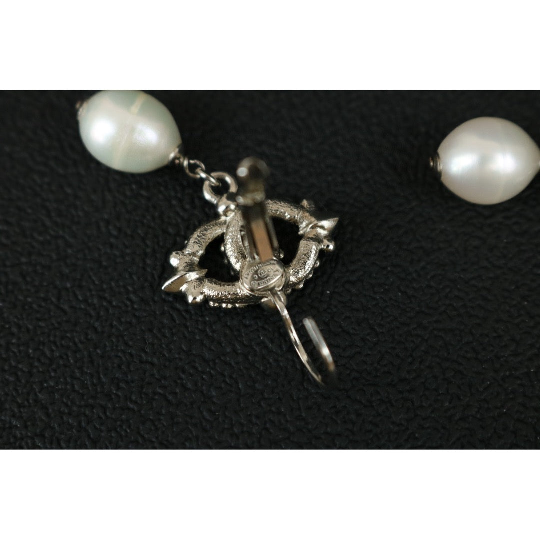 Excellent（Rank SA）｜ CHANEL Coco Mark Rhinestone Pearl Earrings Silver｜X25040603