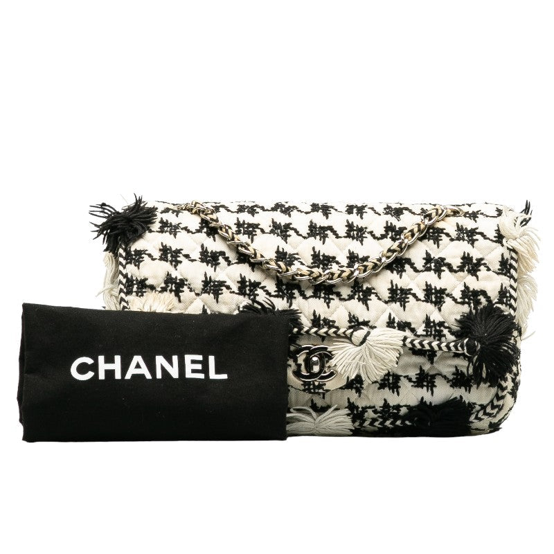 Chanel Matrases Chain Twin Chain houlder Bag White Black Canvas  Chanel