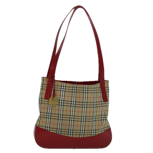 BURBERRYSs Nova Check Tote Bag Canvas Beige Red Auth 56573