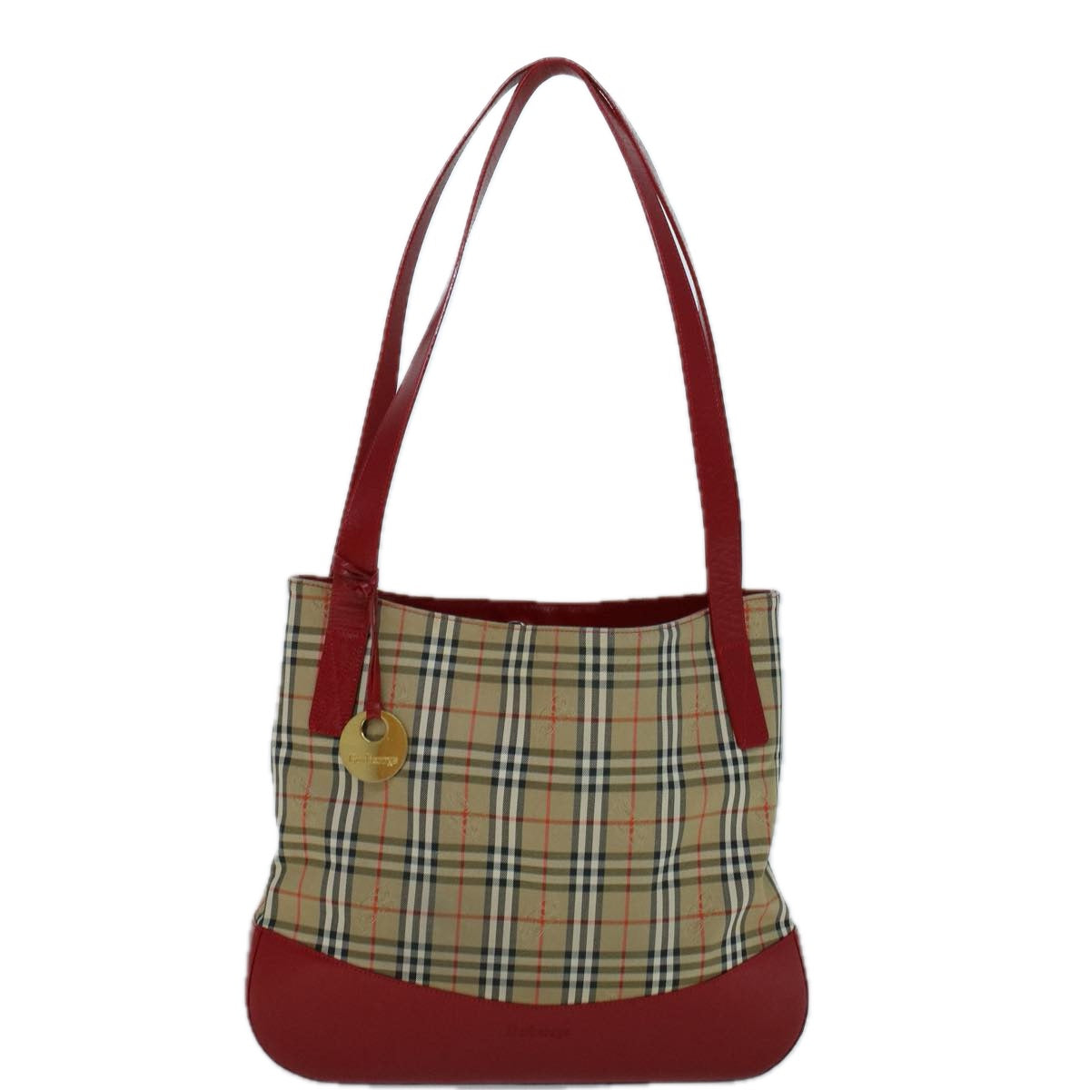 BURBERRYSs Nova Check Tote Bag Canvas Beige Red Auth 56573