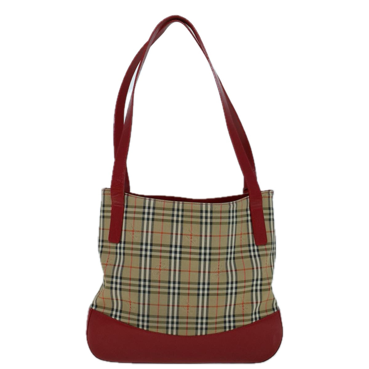 BURBERRYSs Nova Check Tote Bag Canvas Beige Red Auth 56573